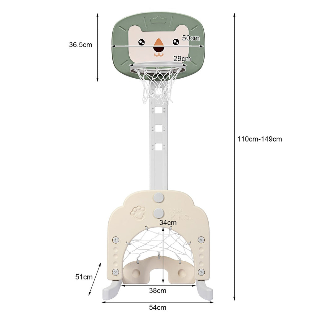 NNECW 3-In-1 Children's Playground with Height-Adjustable Basketball Stand Green